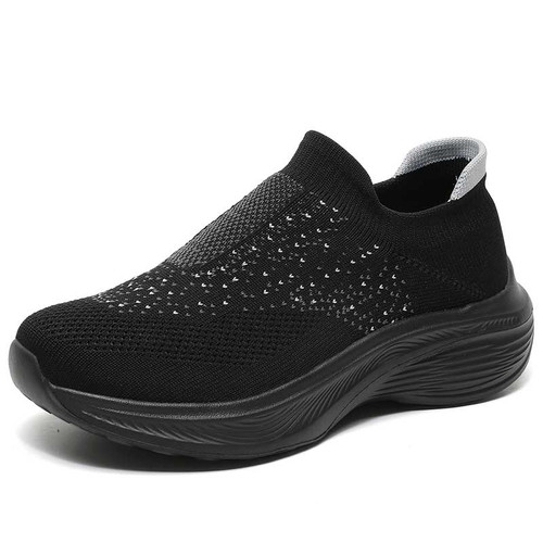 Women's black pattern texture sock like flyknit slip on shoe sneaker 01